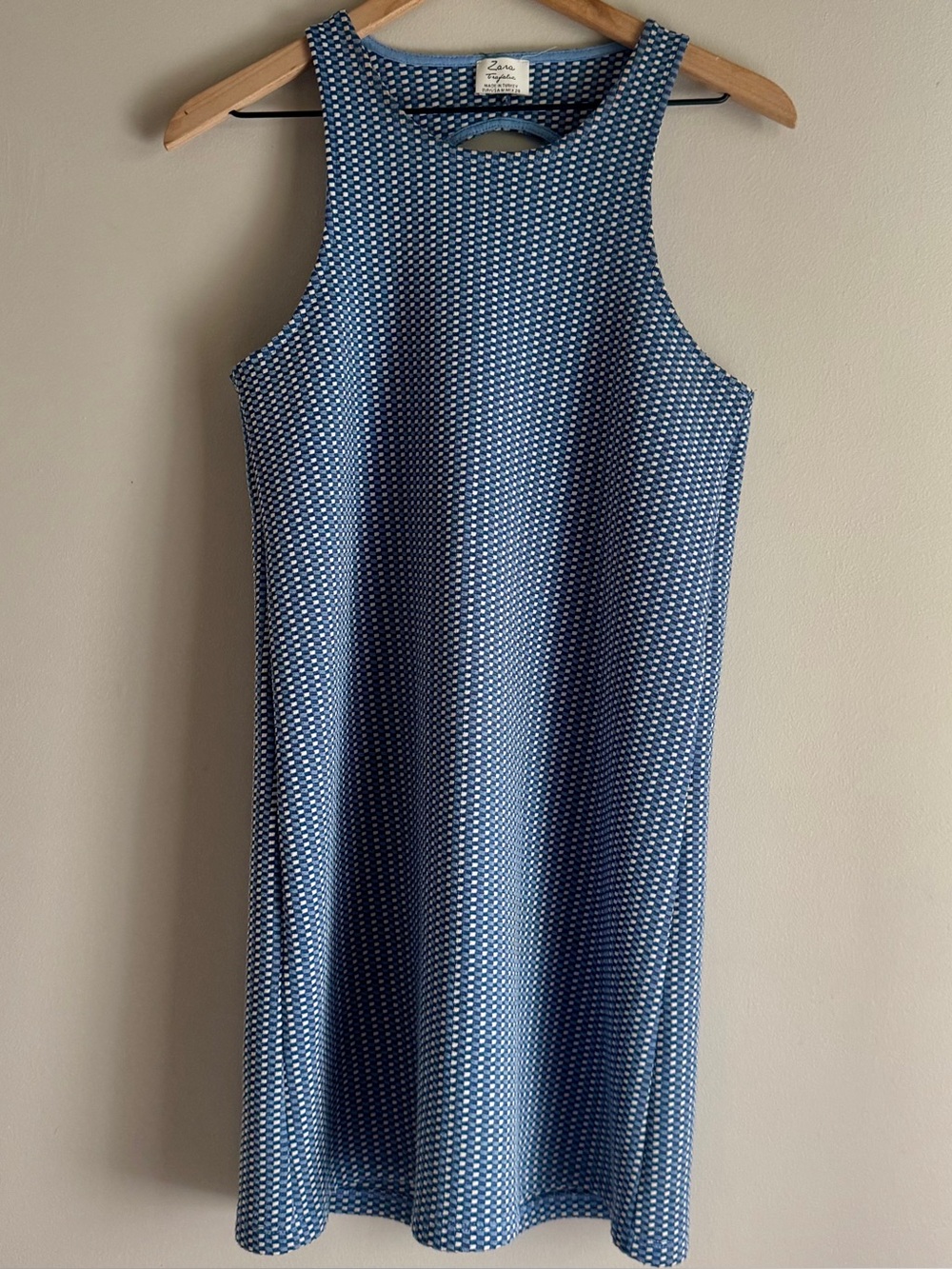Zara Trafulac Blue Textured Sleeveless Shift Open Back Dress Size Medium